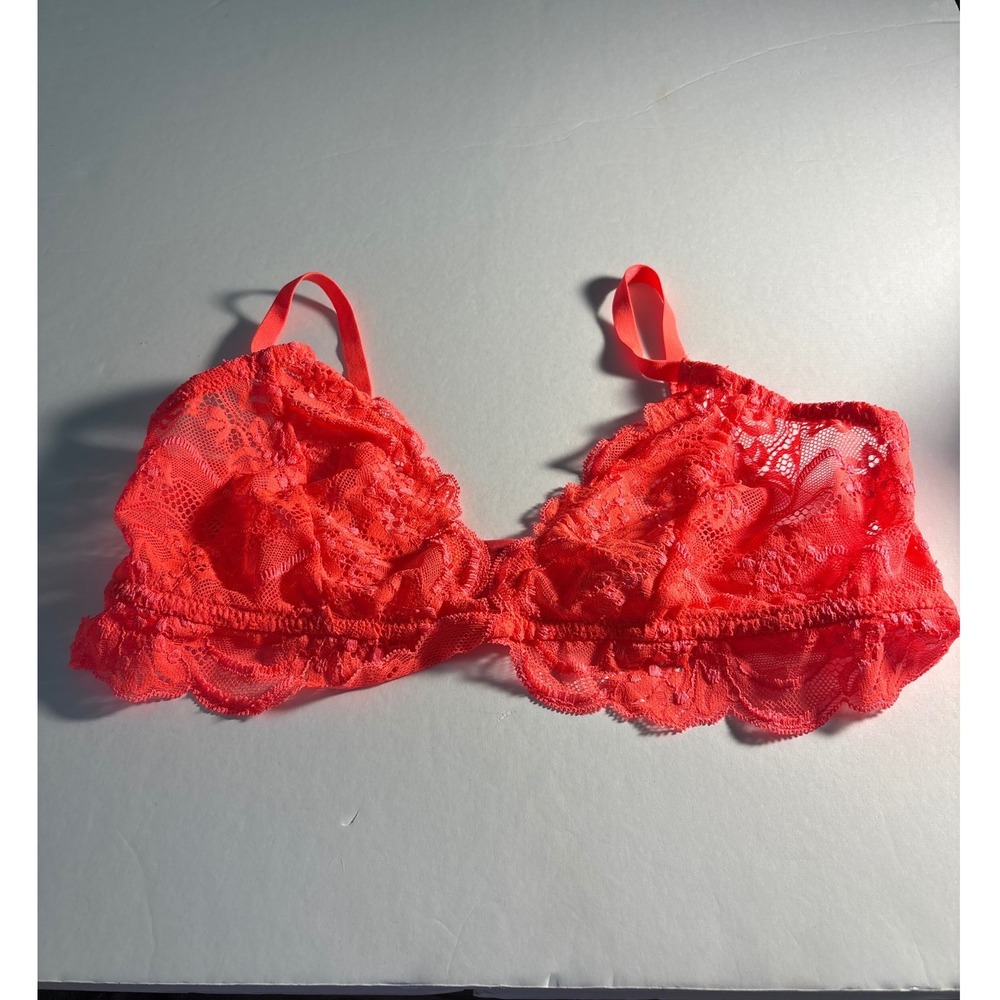 Intimately Free People Neon Coral Floral Lace Bralette Adjustable Straps M